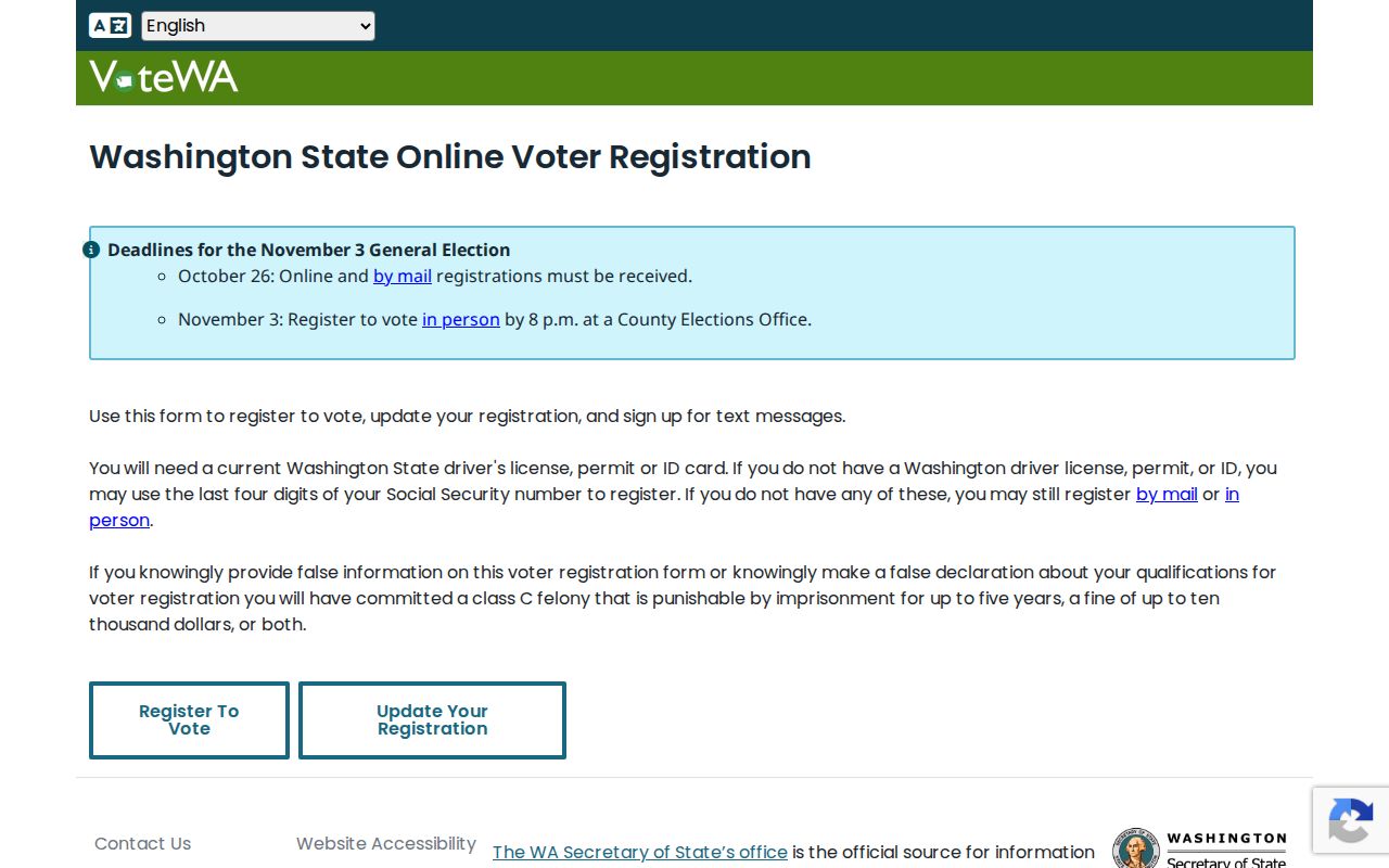 Official VoteWA registration and update landing page