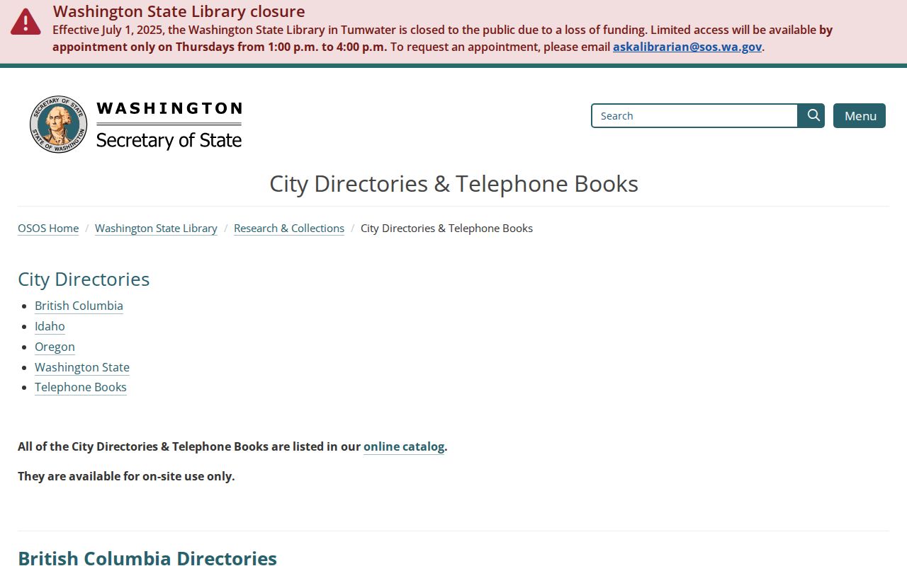 Washington State Library collection for North Lynnwood city directory research