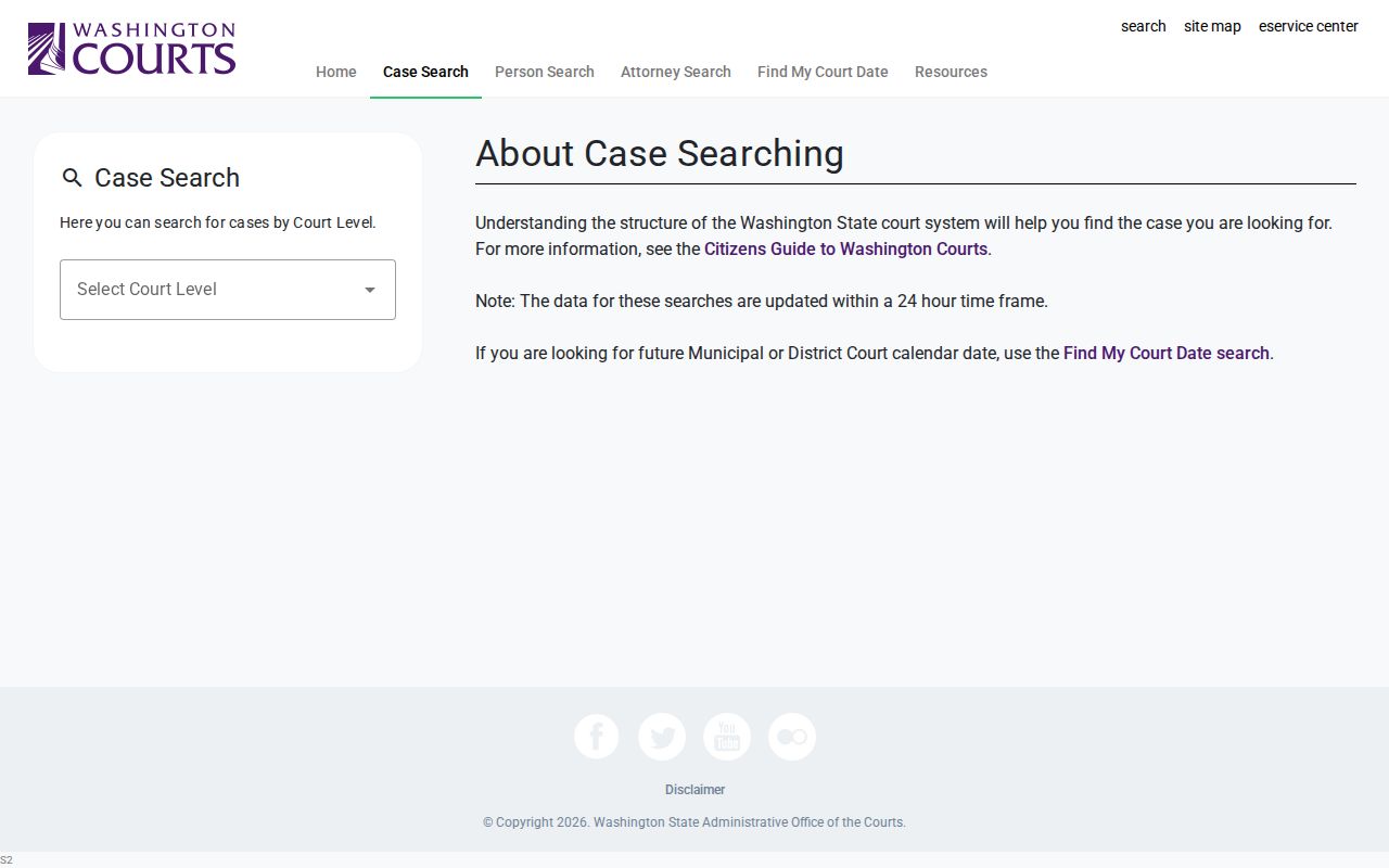 Washington Courts name and case search used for North Lynnwood resident verification